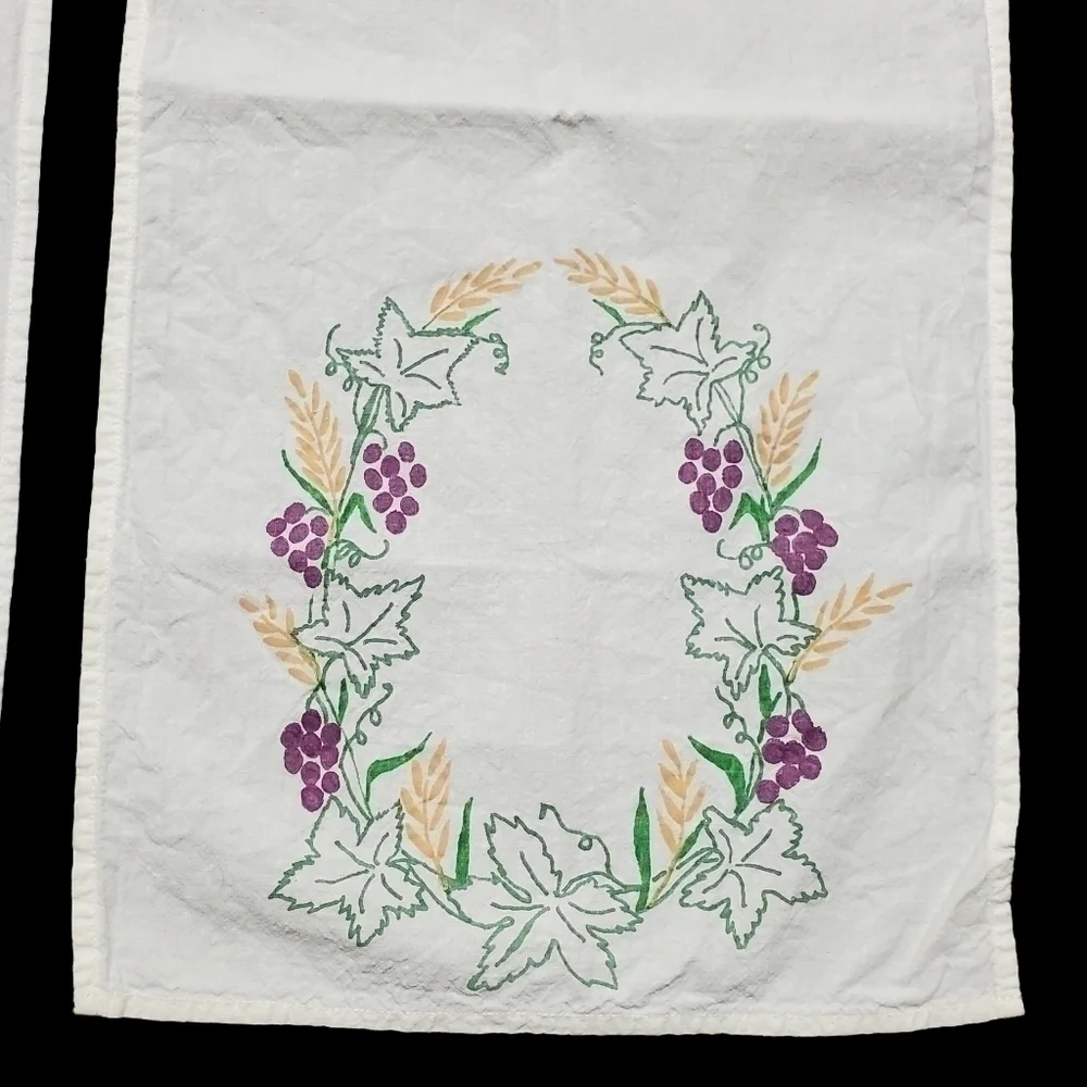Vintage Autumn Table Runner Set Of 2 Grape Acorn Foliage Screenprint Fall 44